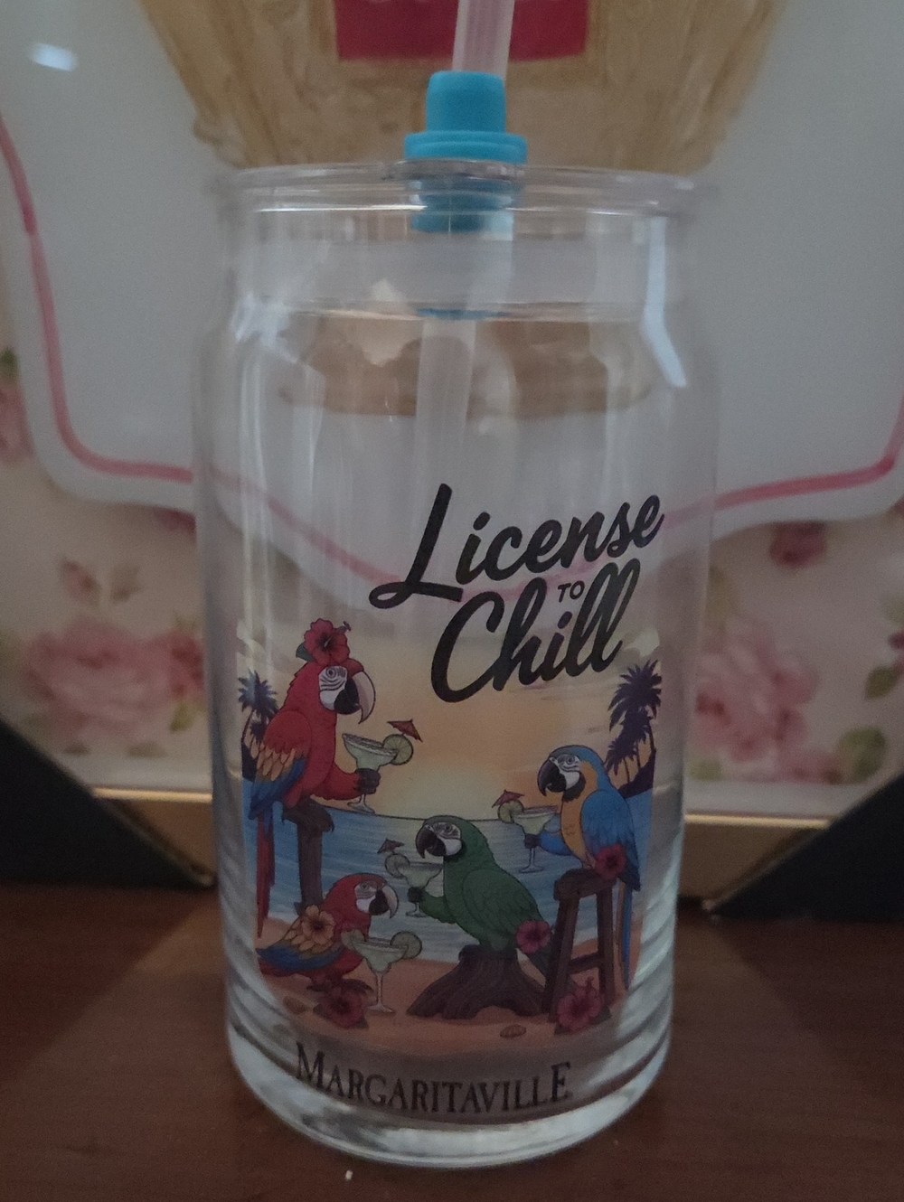 Margaritaville Tropical Parrot Beach Tumbler with Blue Lid